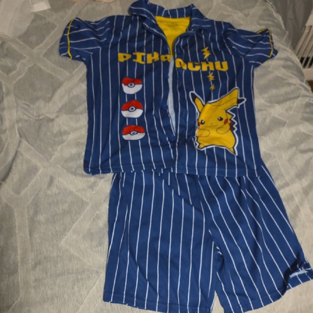 Pokemon Pikachu Blue and Yellow Striped Pajama Set NWOT.